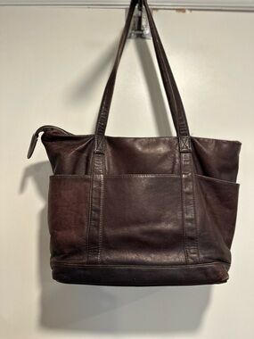 VTG 90s Wilson Leather Chocolate Brown Shoulder Tote Lined Shopper Bag Purse.